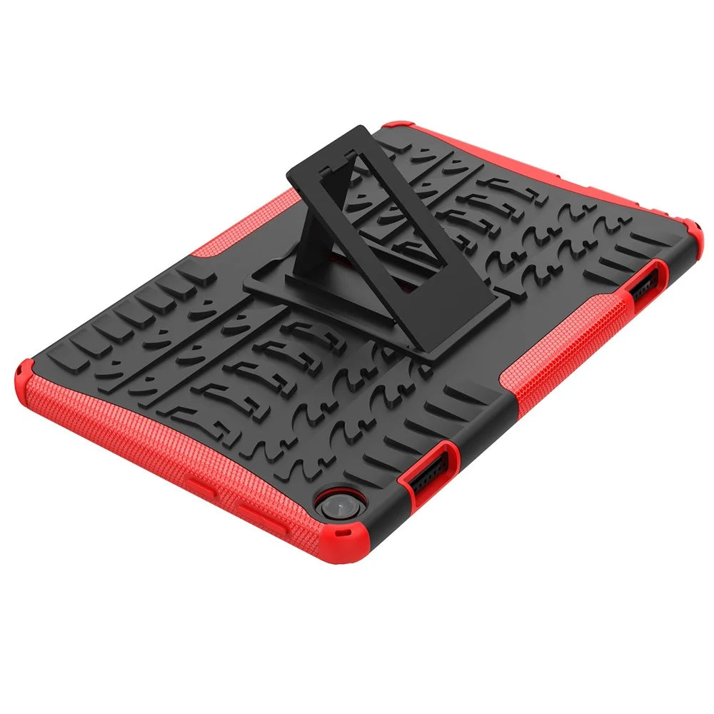 For Lenovo Tab M10 (Gen 3) TB-328FU / TB-328XU Tire Texture Anti-Slip Case Drop Protection Hybrid PC+TPU Shockproof Cover with Kickstand - Red - 6