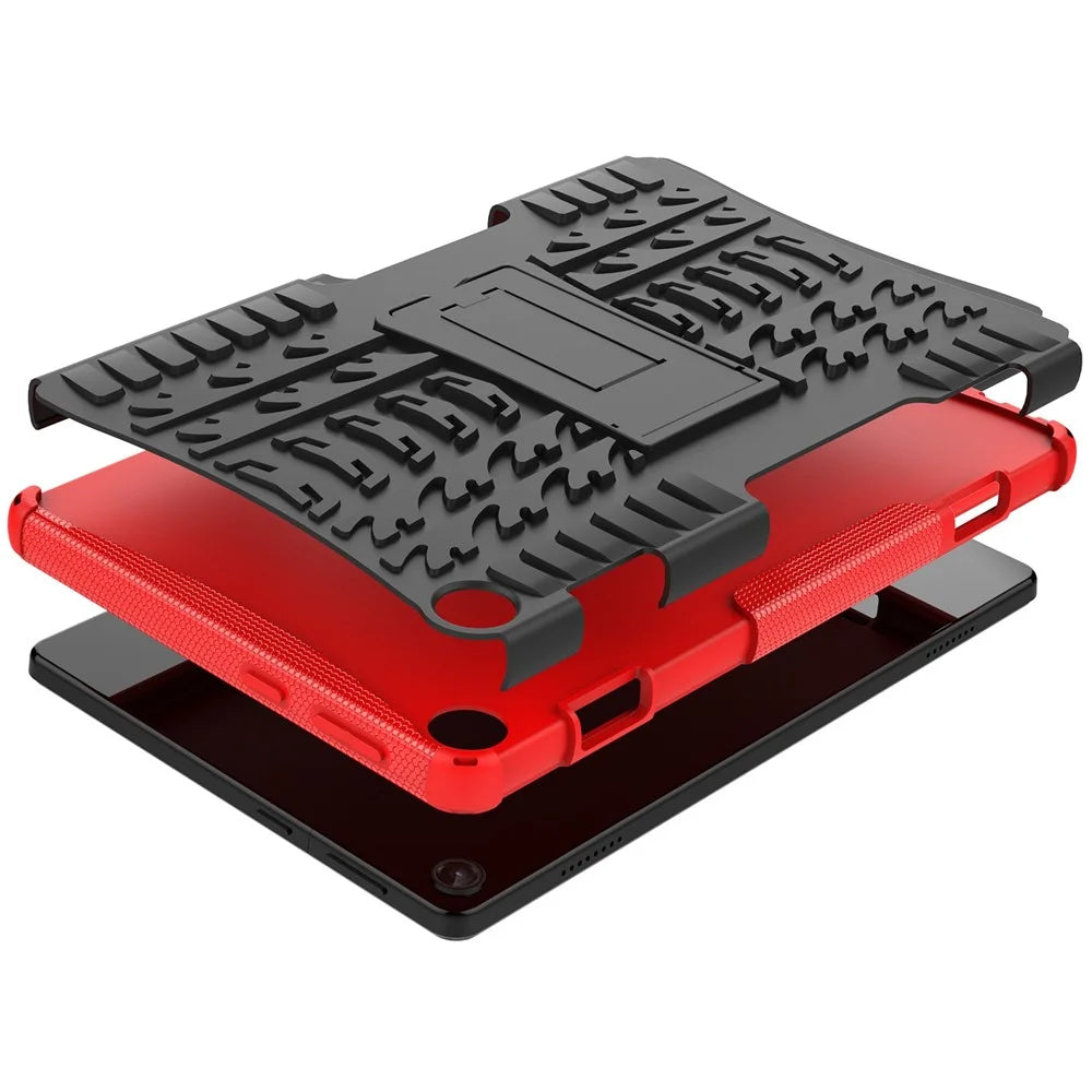 For Lenovo Tab M10 (Gen 3) TB-328FU / TB-328XU Tire Texture Anti-Slip Case Drop Protection Hybrid PC+TPU Shockproof Cover with Kickstand - Red - 7