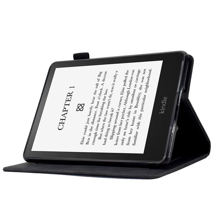 For Amazon Kindle Paperwhite 5 (2021) Love Heart Imprinted PU Leather Flip Stand Case Solid Color Card Holder Protective Cover - Black - 3
