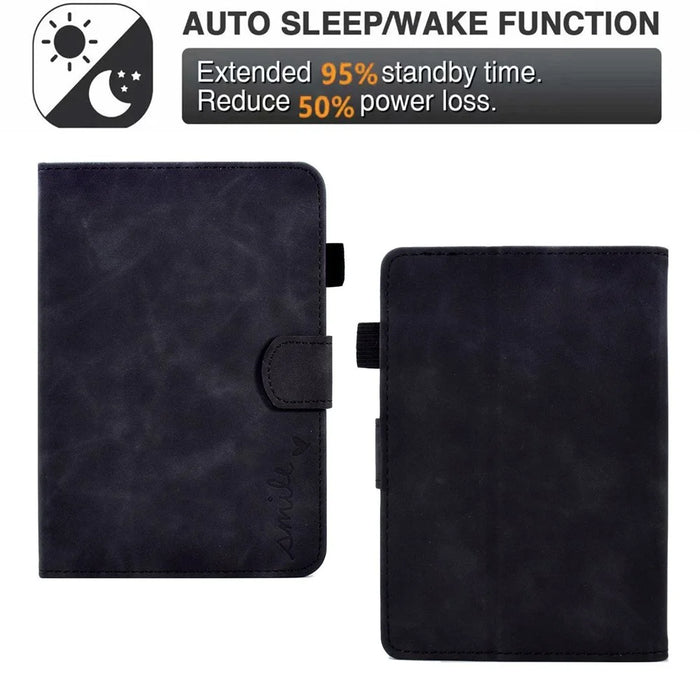 For Amazon Kindle Paperwhite (2015) / 2 (2015) / 3 (2015) / 4 (2018) Heart Shape Imprinted Solid Color PU Leather Flip Stand Protective Case with Card Slots - Black - 5