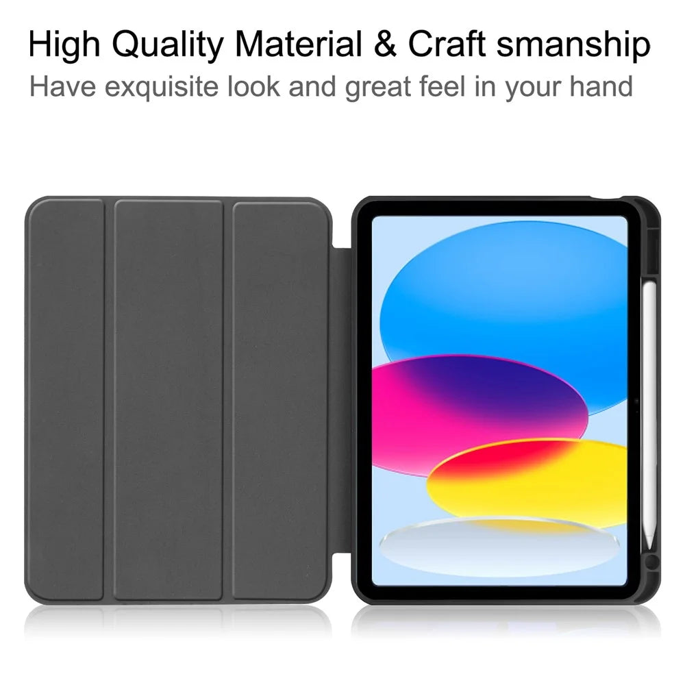 For iPad (2025) / iPad 10.9 (2022) Tri-Fold Stand Tablet Case Four Corner Anti-drop PU Leather Protective Cover with Pen Slot - Black - 2