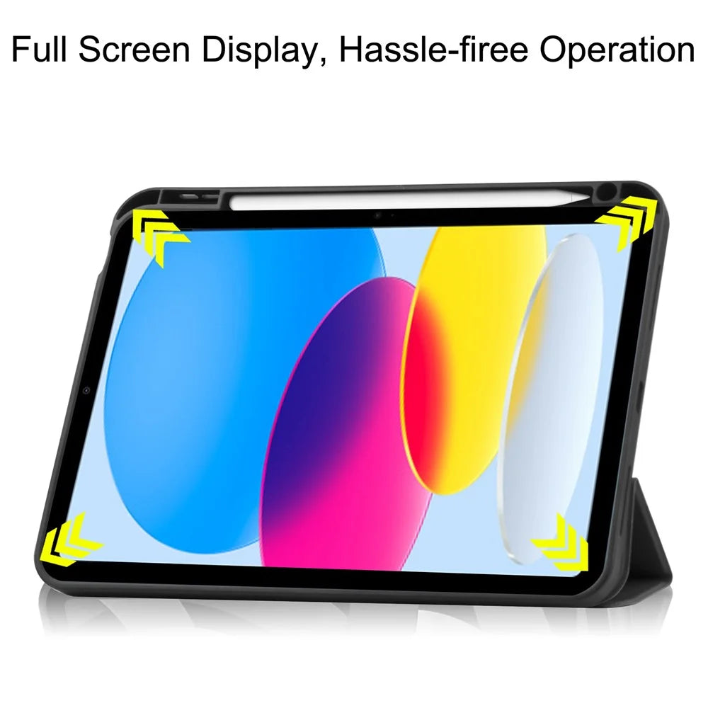 For iPad (2025) / iPad 10.9 (2022) Tri-Fold Stand Tablet Case Four Corner Anti-drop PU Leather Protective Cover with Pen Slot - Black - 4