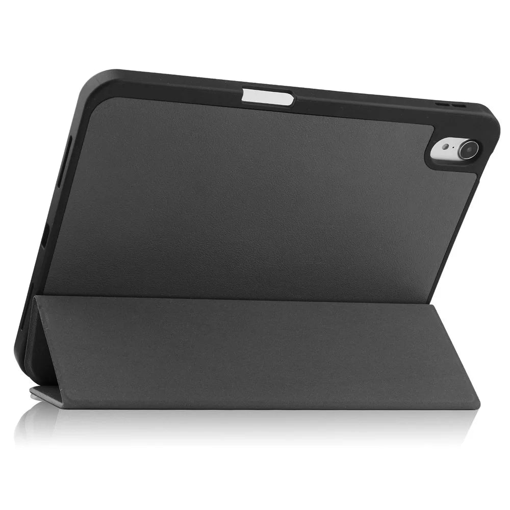 For iPad (2025) / iPad 10.9 (2022) Tri-Fold Stand Tablet Case Four Corner Anti-drop PU Leather Protective Cover with Pen Slot - Black - 5