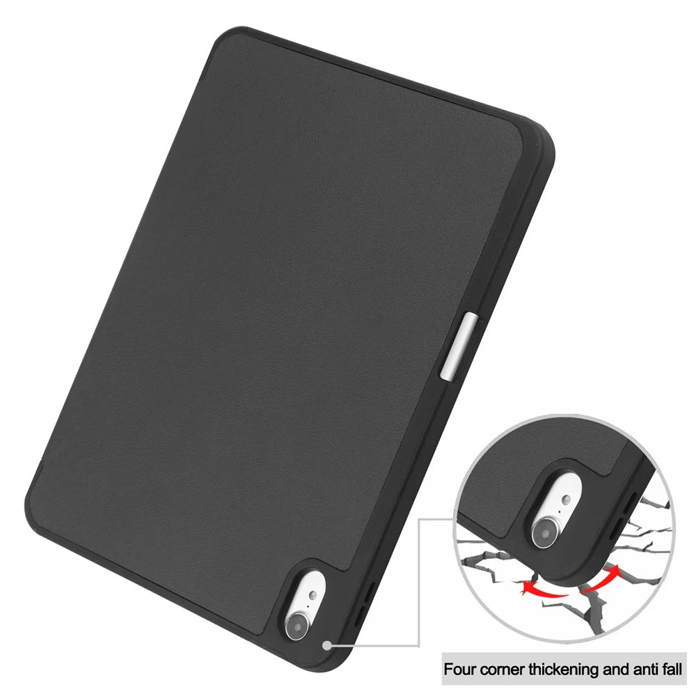For iPad (2025) / iPad 10.9 (2022) Tri-Fold Stand Tablet Case Four Corner Anti-drop PU Leather Protective Cover with Pen Slot - Black - 7