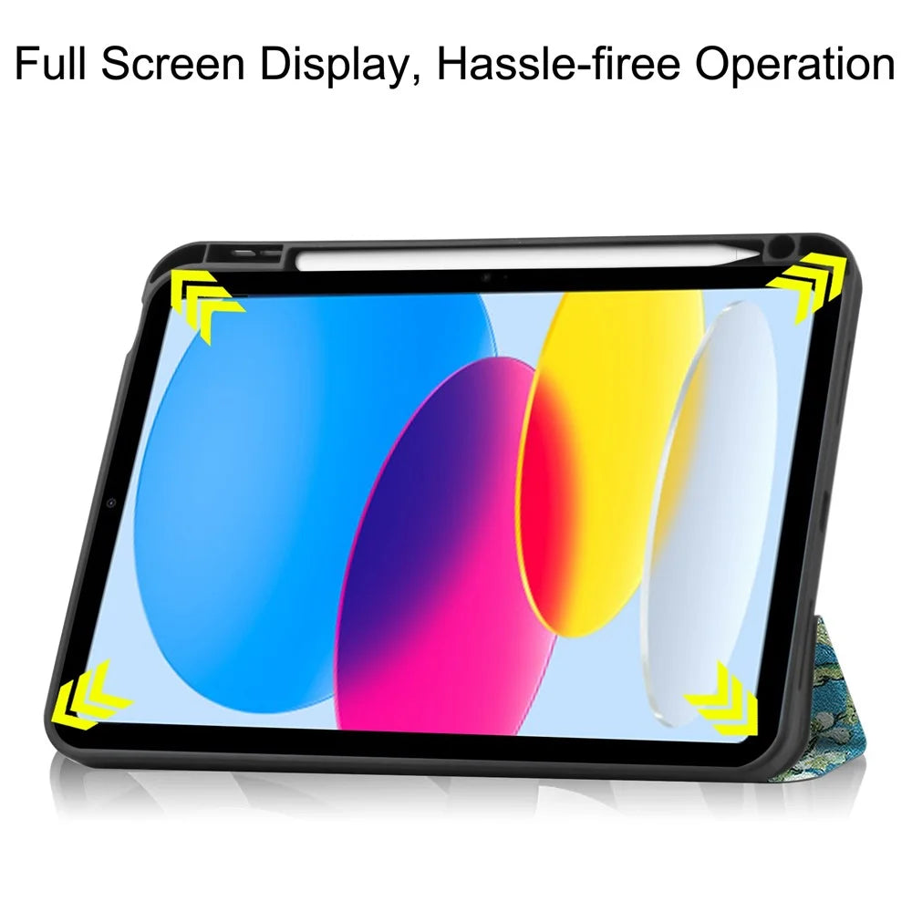 For iPad (2025) / 10.9 (2022) Pattern Printed Case PU Leather Smart Sleep Tablet Cover with Pen Slot - Plum Blossom - 4