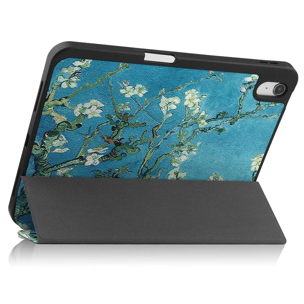 For iPad (2025) / 10.9 (2022) Pattern Printed Case PU Leather Smart Sleep Tablet Cover with Pen Slot - Plum Blossom - 5