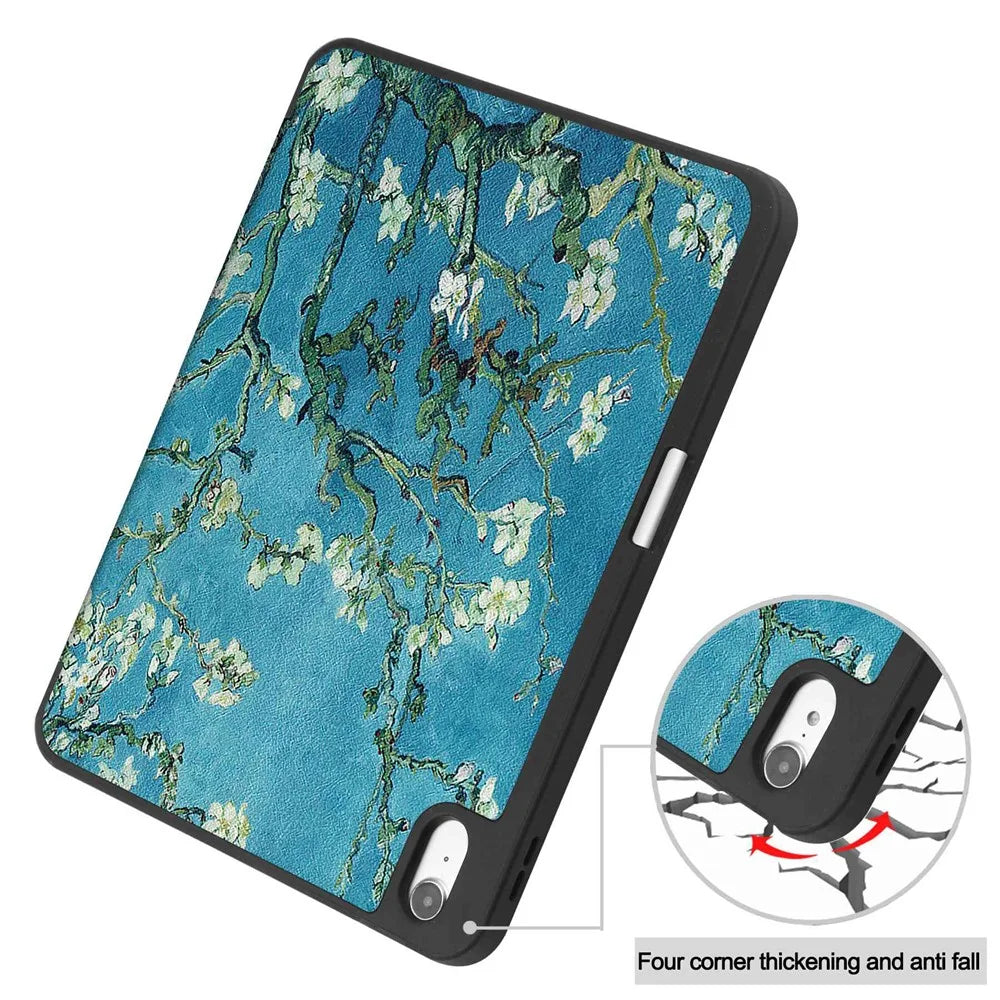 For iPad (2025) / 10.9 (2022) Pattern Printed Case PU Leather Smart Sleep Tablet Cover with Pen Slot - Plum Blossom - 6
