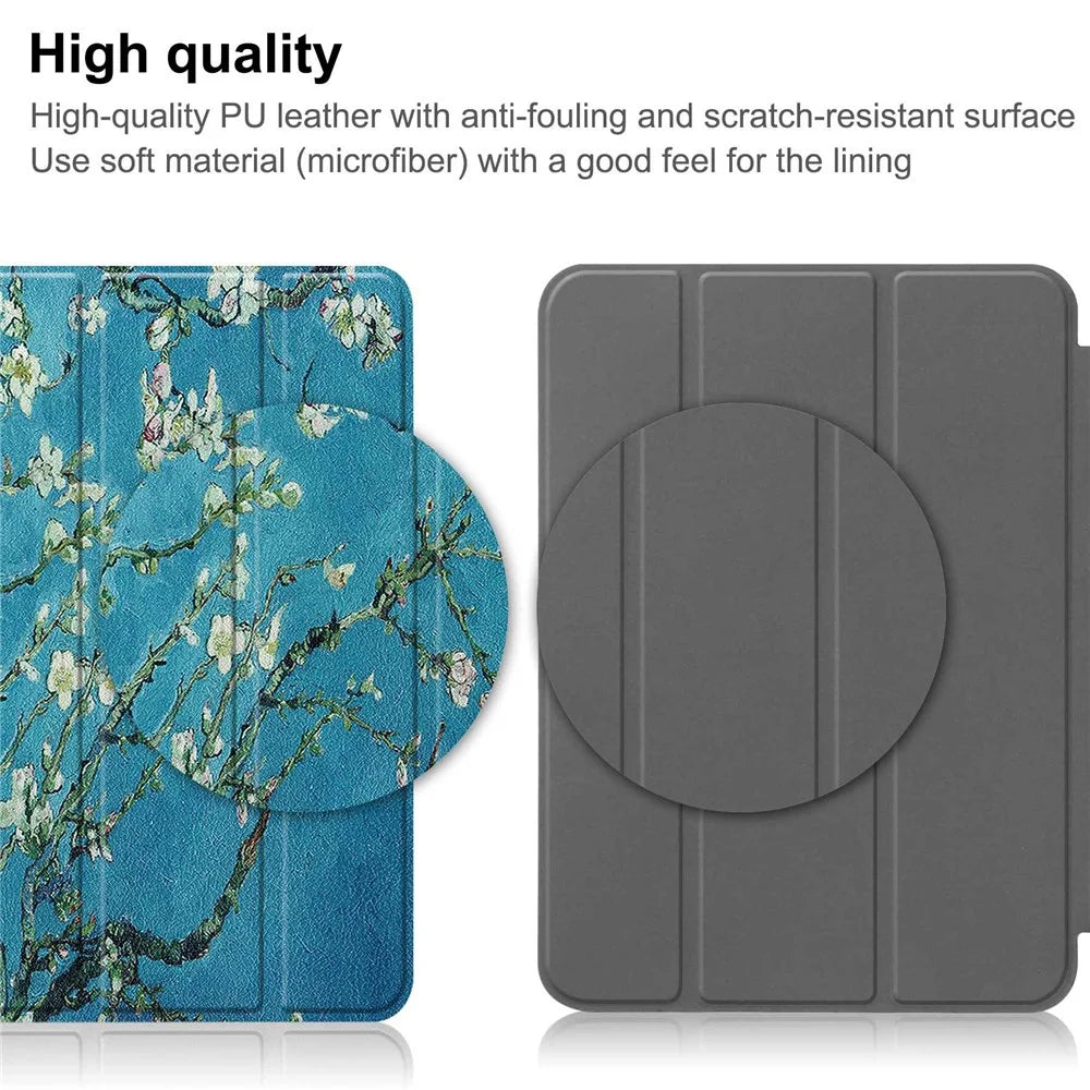 For iPad (2025) / 10.9 (2022) Pattern Printed Case PU Leather Smart Sleep Tablet Cover with Pen Slot - Plum Blossom - 7
