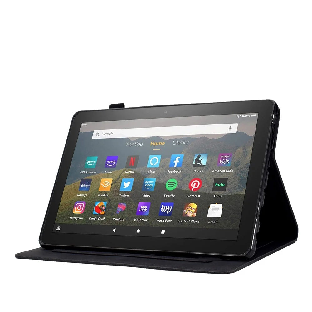 For Amazon Fire HD 8 (2020) Solid Color Heart Shape Imprinted PU Leather Shockproof Cover Card Slots Design Foldable Stand Protective Case - Black - 3