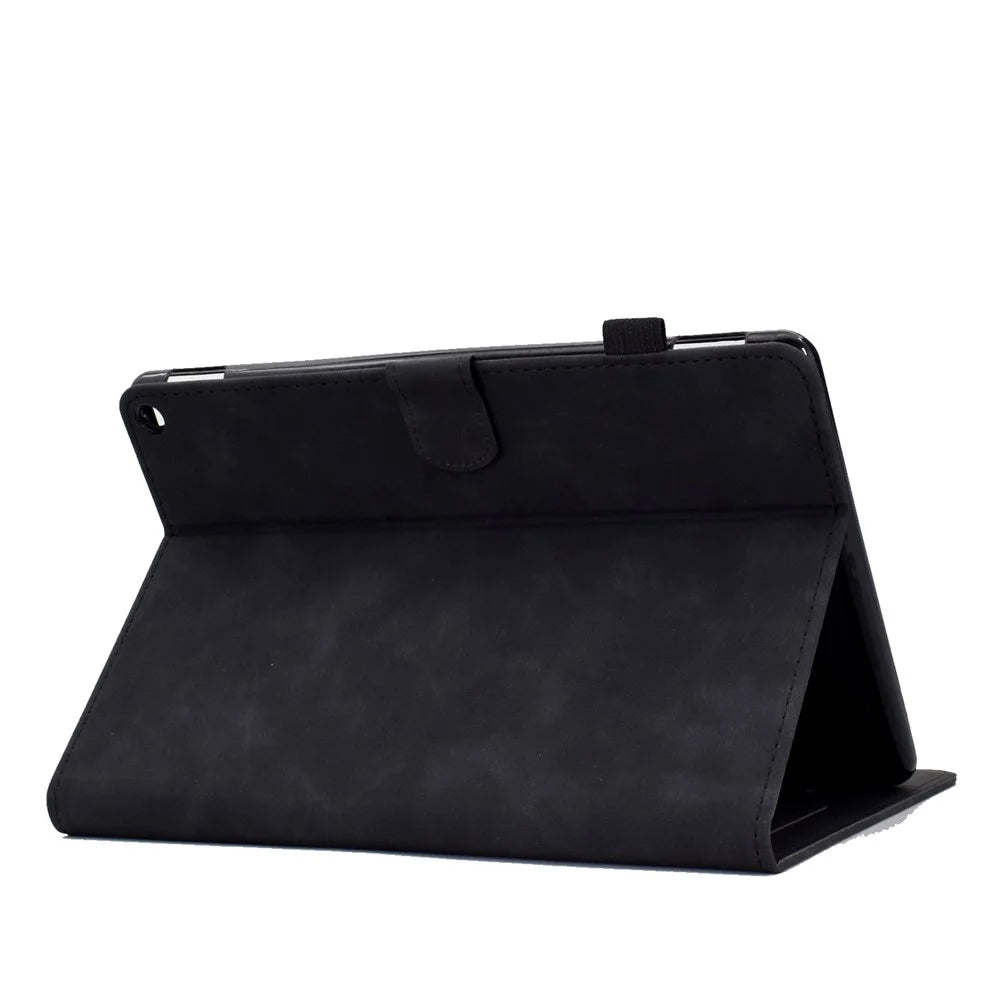 For Amazon Fire HD 8 (2020) Solid Color Heart Shape Imprinted PU Leather Shockproof Cover Card Slots Design Foldable Stand Protective Case - Black - 4