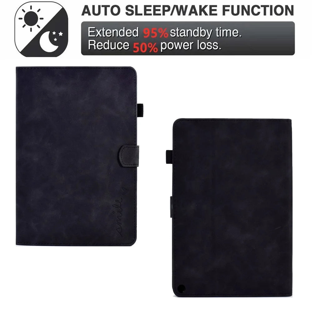 For Amazon Fire HD 8 (2020) Solid Color Heart Shape Imprinted PU Leather Shockproof Cover Card Slots Design Foldable Stand Protective Case - Black - 5