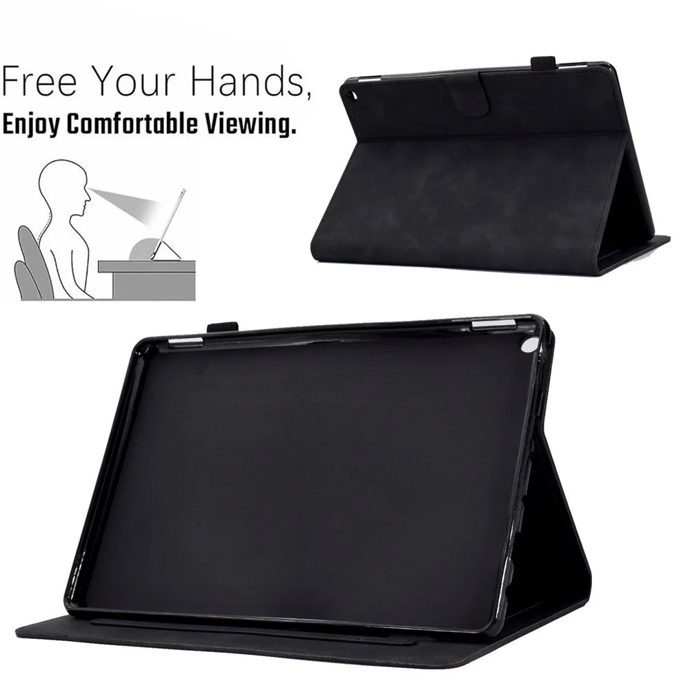 For Amazon Fire HD 8 (2020) Solid Color Heart Shape Imprinted PU Leather Shockproof Cover Card Slots Design Foldable Stand Protective Case - Black - 6