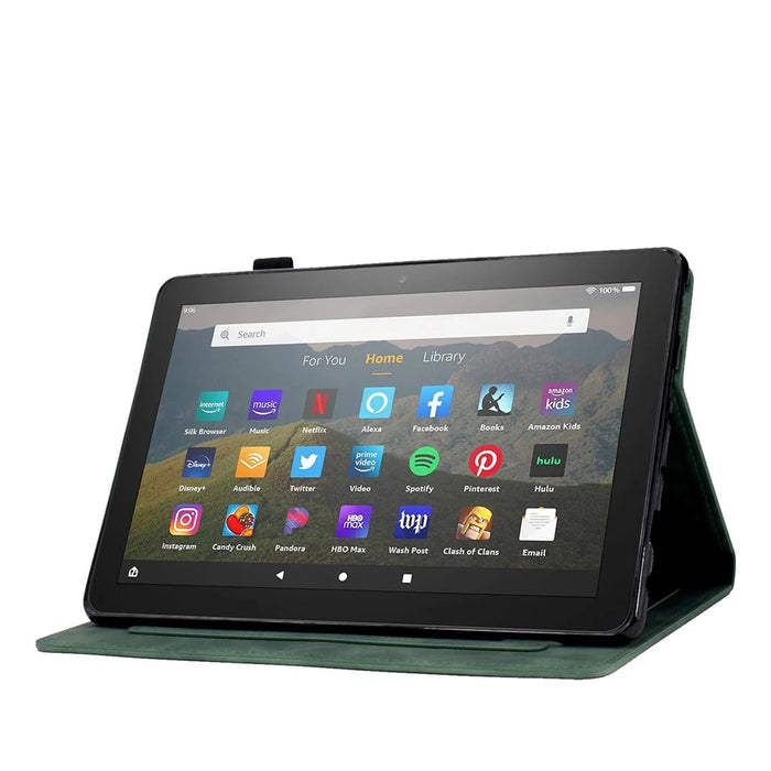 For Amazon Fire 7 (2022) Solid Color Imprinted PU Leather Drop-proof Cover Card Slots Design Flip Stand Protective Case - Green - 3