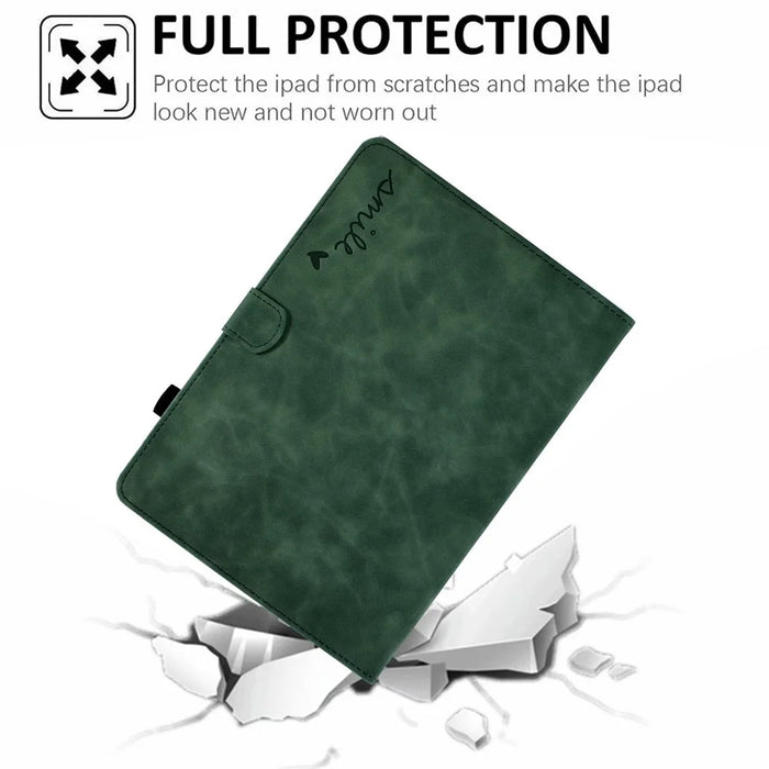 For Amazon Fire 7 (2022) Solid Color Imprinted PU Leather Drop-proof Cover Card Slots Design Flip Stand Protective Case - Green - 5