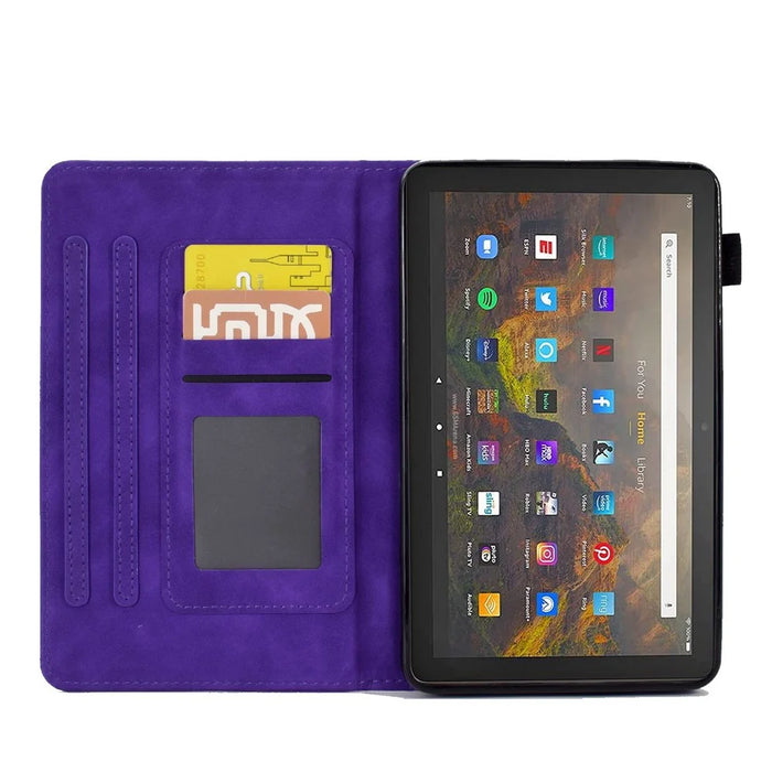 For Amazon Fire 7 (2015) / (2017) / (2019) Heart Shape Imprinted Full Protection Shell Solid Color PU Leather Stand Protective Case with Card Slots - Purple - 2