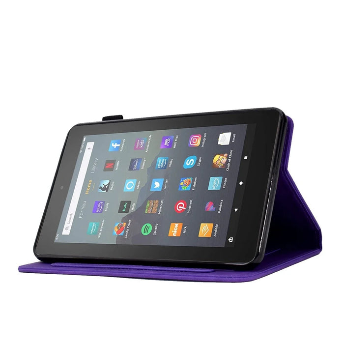 For Amazon Fire 7 (2015) / (2017) / (2019) Heart Shape Imprinted Full Protection Shell Solid Color PU Leather Stand Protective Case with Card Slots - Purple - 3