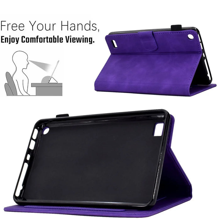 For Amazon Fire 7 (2015) / (2017) / (2019) Heart Shape Imprinted Full Protection Shell Solid Color PU Leather Stand Protective Case with Card Slots - Purple - 6