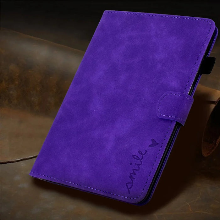 For Amazon Fire 7 (2015) / (2017) / (2019) Heart Shape Imprinted Full Protection Shell Solid Color PU Leather Stand Protective Case with Card Slots - Purple - 7