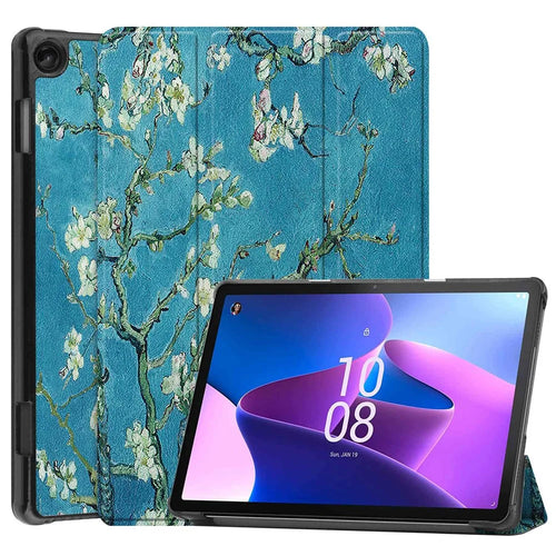 For Lenovo Tab M10 (Gen 3) TB-328FU / TB-328XU Pattern Printing Tablet Case PU Leather Trifold Stand Cover with Auto Wake / Sleep - Apricot Blossom - 1