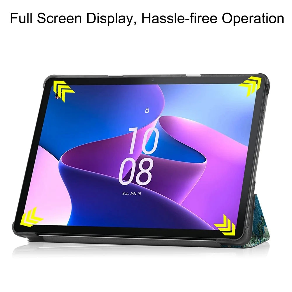 For Lenovo Tab M10 (Gen 3) TB-328FU / TB-328XU Pattern Printing Tablet Case PU Leather Trifold Stand Cover with Auto Wake / Sleep - Apricot Blossom - 3