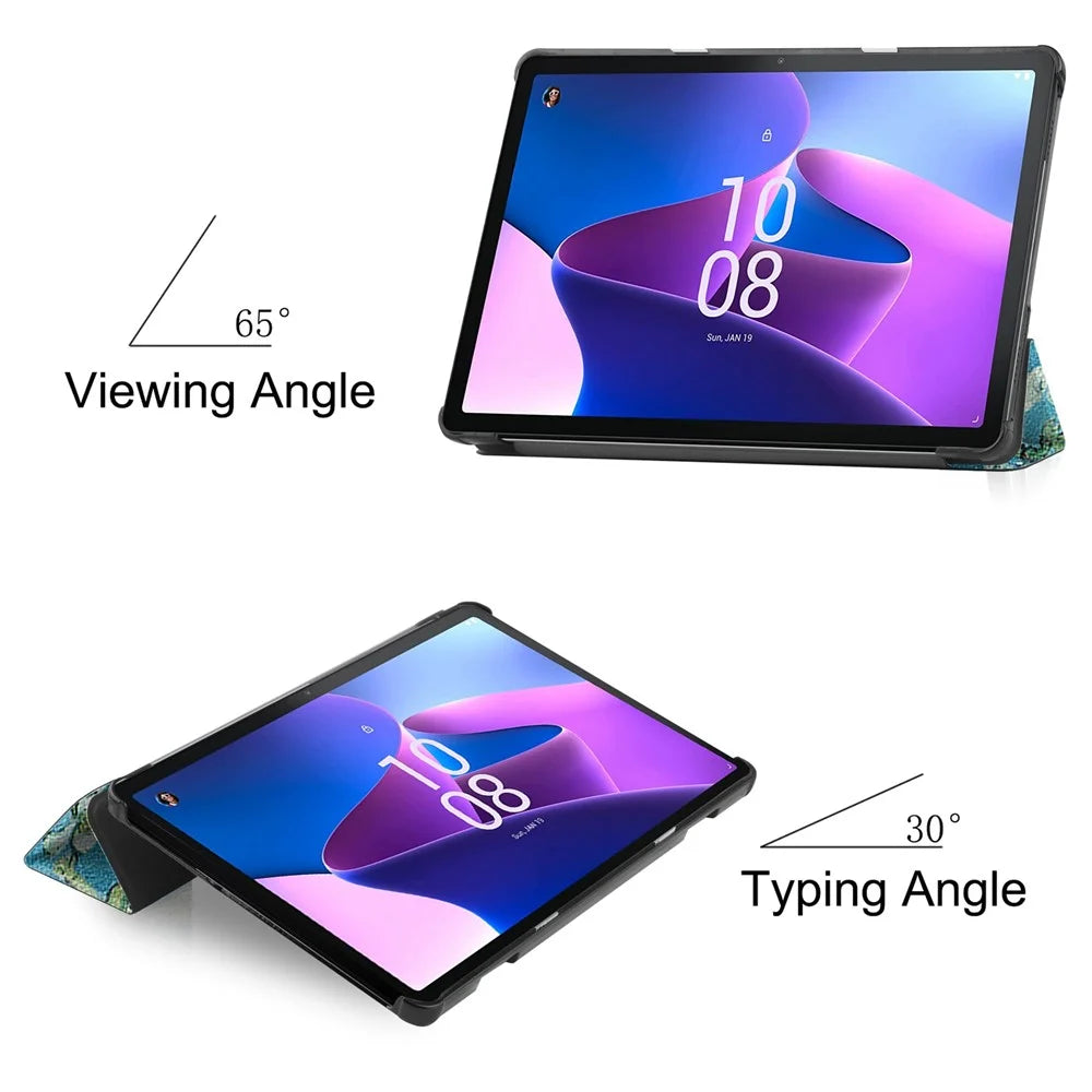For Lenovo Tab M10 (Gen 3) TB-328FU / TB-328XU Pattern Printing Tablet Case PU Leather Trifold Stand Cover with Auto Wake / Sleep - Apricot Blossom - 6