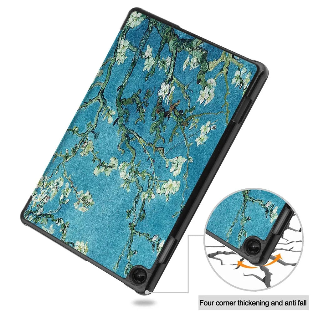 For Lenovo Tab M10 (Gen 3) TB-328FU / TB-328XU Pattern Printing Tablet Case PU Leather Trifold Stand Cover with Auto Wake / Sleep - Apricot Blossom - 7
