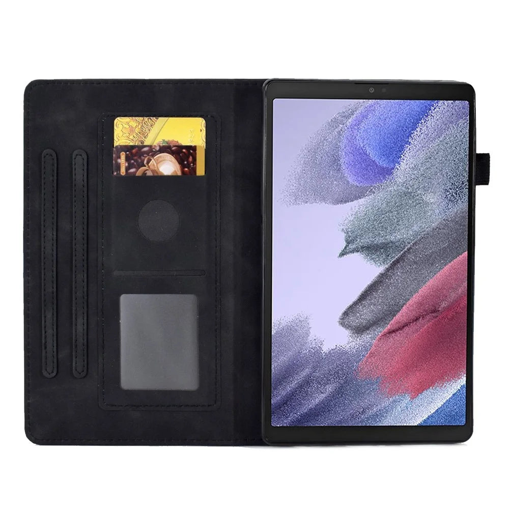 For Samsung Galaxy Tab A7 Lite 8.7-inch Pattern Imprinted Anti-Fall Leather Case Solid Color Protective Folio Flip Cover Tablet Stand Case with Card Slots - Black - 2