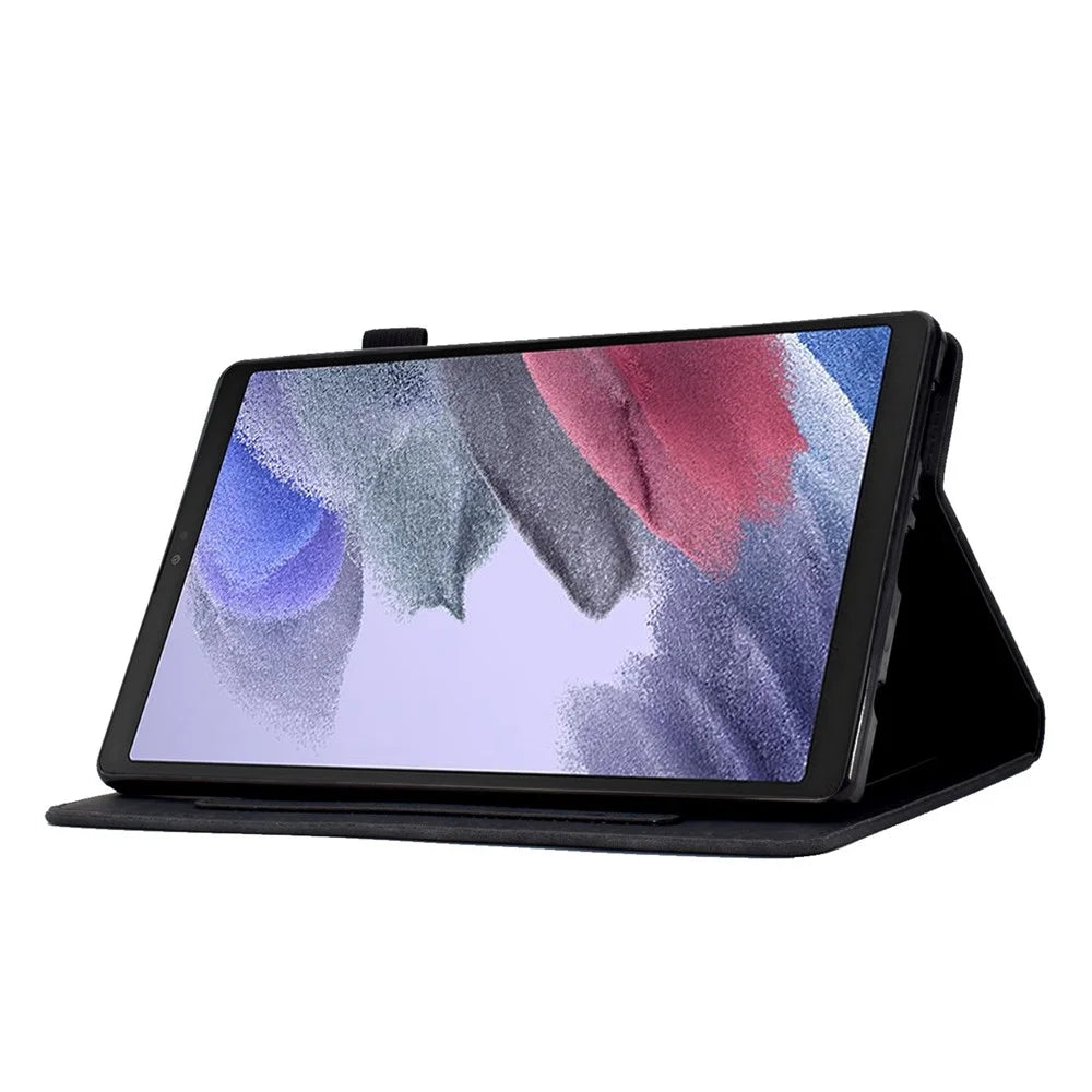 For Samsung Galaxy Tab A7 Lite 8.7-inch Pattern Imprinted Anti-Fall Leather Case Solid Color Protective Folio Flip Cover Tablet Stand Case with Card Slots - Black - 3