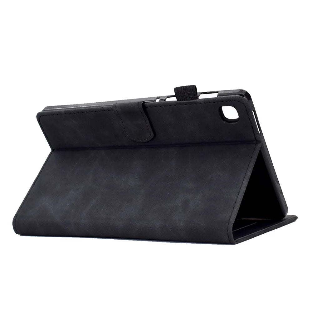 For Samsung Galaxy Tab A7 Lite 8.7-inch Pattern Imprinted Anti-Fall Leather Case Solid Color Protective Folio Flip Cover Tablet Stand Case with Card Slots - Black - 4