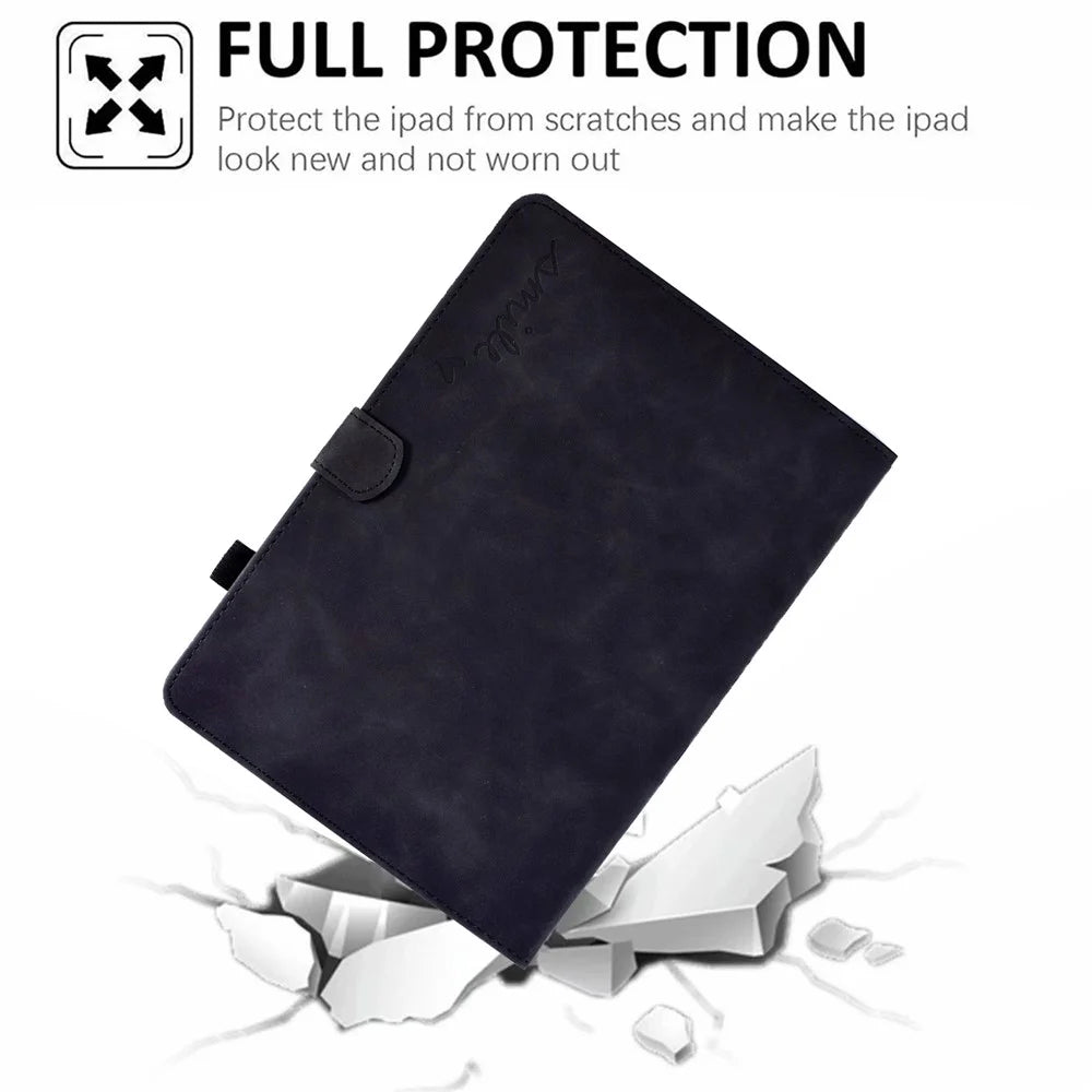 For Samsung Galaxy Tab A7 Lite 8.7-inch Pattern Imprinted Anti-Fall Leather Case Solid Color Protective Folio Flip Cover Tablet Stand Case with Card Slots - Black - 6