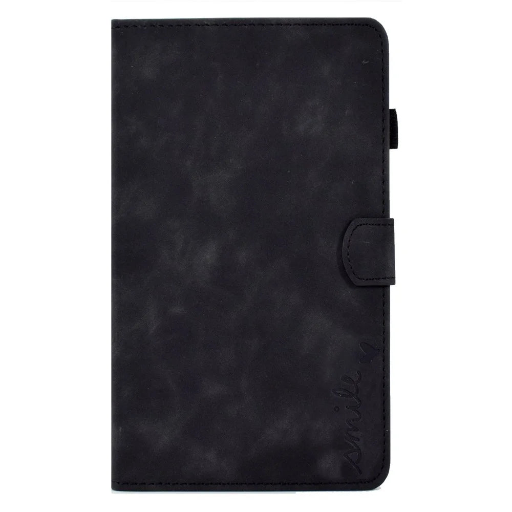 For Samsung Galaxy Tab A7 Lite 8.7-inch Pattern Imprinted Anti-Fall Leather Case Solid Color Protective Folio Flip Cover Tablet Stand Case with Card Slots - Black - 7