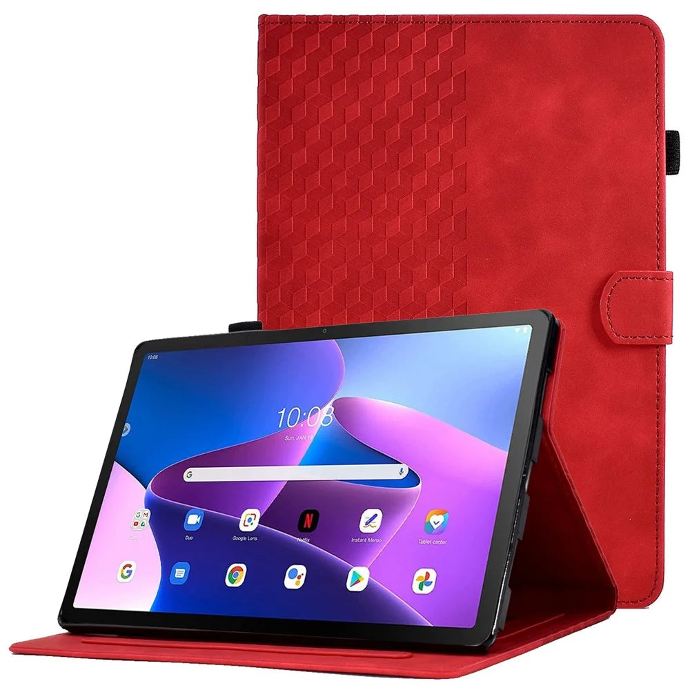 Auto Wake / Sleep Shockproof Case for Lenovo Tab M10 Plus (3rd Gen) / Xiaoxin Pad 2022 10.6 inch Pattern Imprinted Anti-Drop Cover Solid Color Stitching Tablet Leather Stand Case with Card Slots - Red - 1