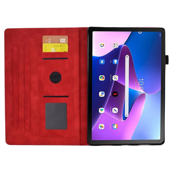 Auto Wake / Sleep Shockproof Case for Lenovo Tab M10 Plus (3rd Gen) / Xiaoxin Pad 2022 10.6 inch Pattern Imprinted Anti-Drop Cover Solid Color Stitching Tablet Leather Stand Case with Card Slots - Red - 2