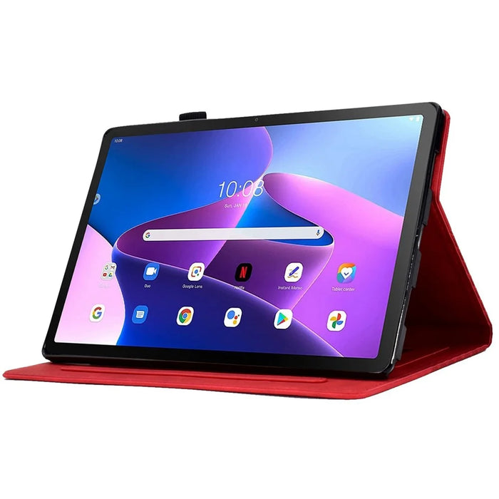 Auto Wake / Sleep Shockproof Case for Lenovo Tab M10 Plus (3rd Gen) / Xiaoxin Pad 2022 10.6 inch Pattern Imprinted Anti-Drop Cover Solid Color Stitching Tablet Leather Stand Case with Card Slots - Red - 3