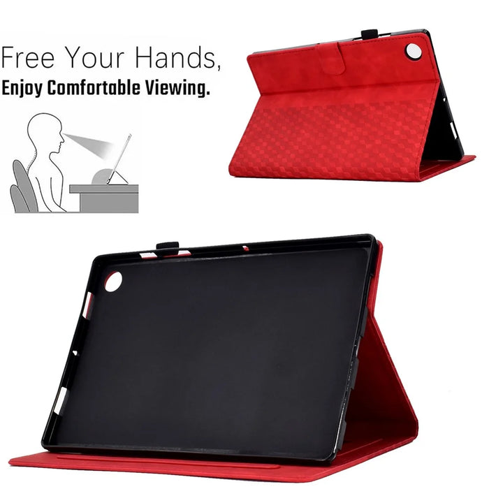 Auto Wake / Sleep Shockproof Case for Lenovo Tab M10 Plus (3rd Gen) / Xiaoxin Pad 2022 10.6 inch Pattern Imprinted Anti-Drop Cover Solid Color Stitching Tablet Leather Stand Case with Card Slots - Red - 6