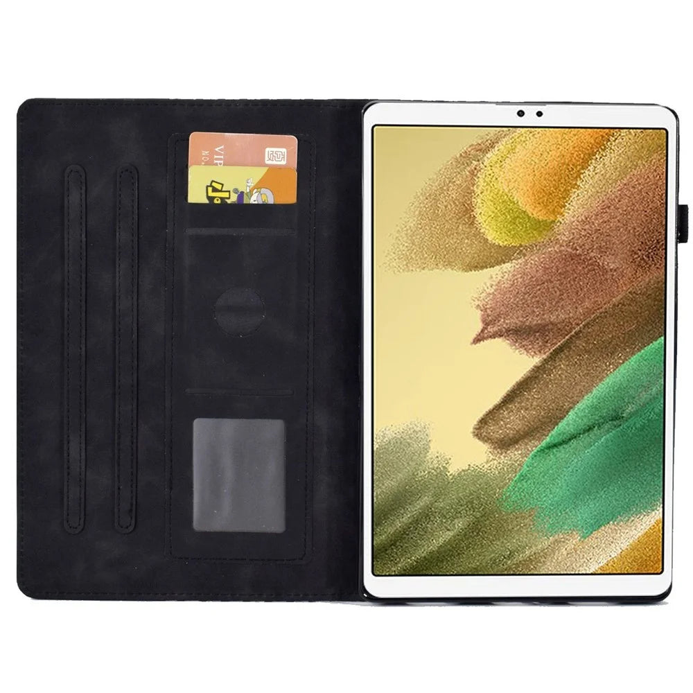 For Samsung Galaxy Tab A7 Lite 8.7-inch (T220 / T225) Protective Anti-Fall Case Auto Wake / Sleep Folio Flip Cover Pattern Imprinted Tablet Case with Card Slots / Stand - Black - 2