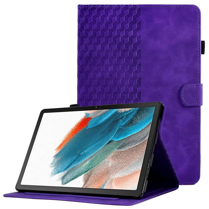 For Samsung Galaxy Tab A8 10.5 (2021) (X200 / X205) / Tab A8 10.5 (2022) Protective Case Stitching Pattern Imprinted Anti-Fall Cover Solid Color Auto Wake / Sleep Tablet Case with Card Slots / Stand - Purple - 1