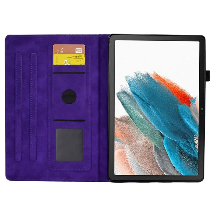 For Samsung Galaxy Tab A8 10.5 (2021) (X200 / X205) / Tab A8 10.5 (2022) Protective Case Stitching Pattern Imprinted Anti-Fall Cover Solid Color Auto Wake / Sleep Tablet Case with Card Slots / Stand - Purple - 2