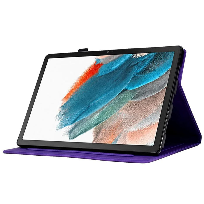 For Samsung Galaxy Tab A8 10.5 (2021) (X200 / X205) / Tab A8 10.5 (2022) Protective Case Stitching Pattern Imprinted Anti-Fall Cover Solid Color Auto Wake / Sleep Tablet Case with Card Slots / Stand - Purple - 3