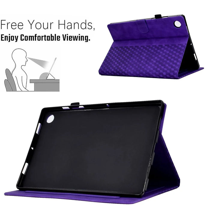 For Samsung Galaxy Tab A8 10.5 (2021) (X200 / X205) / Tab A8 10.5 (2022) Protective Case Stitching Pattern Imprinted Anti-Fall Cover Solid Color Auto Wake / Sleep Tablet Case with Card Slots / Stand - Purple - 6