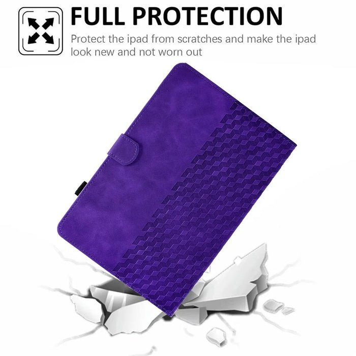 For Samsung Galaxy Tab A8 10.5 (2021) (X200 / X205) / Tab A8 10.5 (2022) Protective Case Stitching Pattern Imprinted Anti-Fall Cover Solid Color Auto Wake / Sleep Tablet Case with Card Slots / Stand - Purple - 7