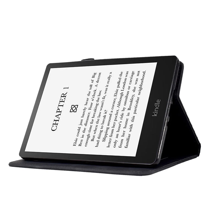 For Amazon Kindle Paperwhite 5 (2021) Anti-Drop Leather Case Auto Wake / Sleep Shockproof Cover Solid Color Pattern Imprinted Tablet Protector with Card Slots / Stand - Black - 3