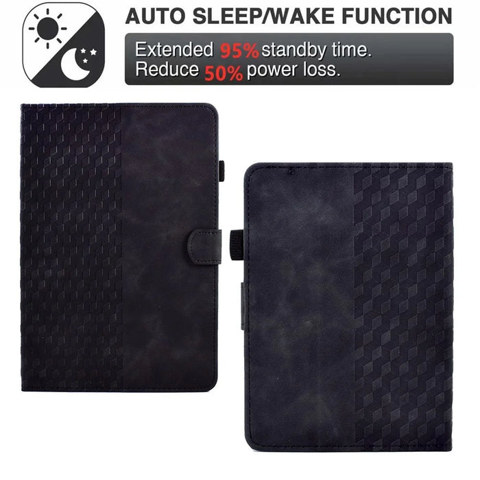 For Amazon Kindle Paperwhite 5 (2021) Anti-Drop Leather Case Auto Wake / Sleep Shockproof Cover Solid Color Pattern Imprinted Tablet Protector with Card Slots / Stand - Black - 6