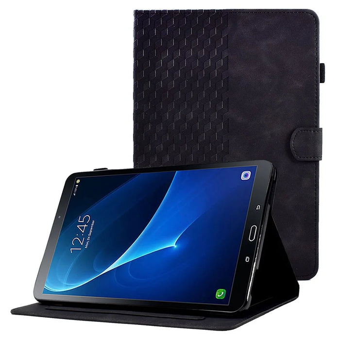 For Samsung Galaxy Tab A 10.1 (2016) (T580 / T585) Auto Wake / Sleep Shockproof Case Pattern Imprinted Anti-Drop Case Solid Color Tablet Leather Cover with Card Slots / Stand - Black - 1