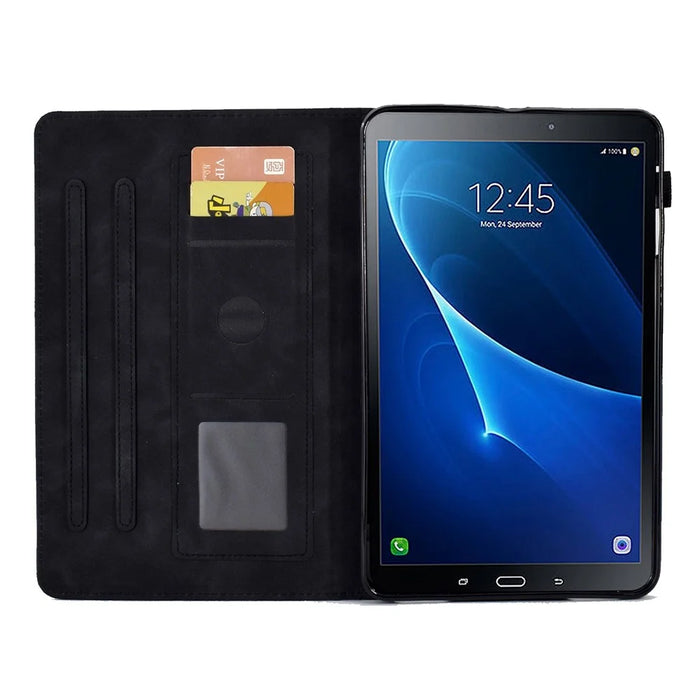 For Samsung Galaxy Tab A 10.1 (2016) (T580 / T585) Auto Wake / Sleep Shockproof Case Pattern Imprinted Anti-Drop Case Solid Color Tablet Leather Cover with Card Slots / Stand - Black - 2