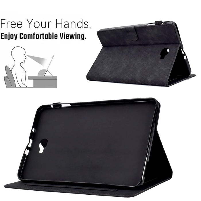 For Samsung Galaxy Tab A 10.1 (2016) (T580 / T585) Auto Wake / Sleep Shockproof Case Pattern Imprinted Anti-Drop Case Solid Color Tablet Leather Cover with Card Slots / Stand - Black - 7
