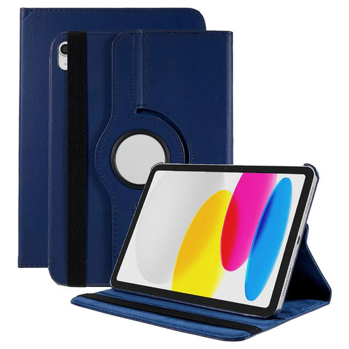 For iPad (2025) / iPad 10.9 (2022) Tablet Case PU Leather Protective Cover with 360 Degree Rotating Stand - Dark Blue - 1