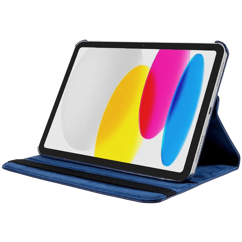 For iPad (2025) / iPad 10.9 (2022) Tablet Case PU Leather Protective Cover with 360 Degree Rotating Stand - Dark Blue - 2