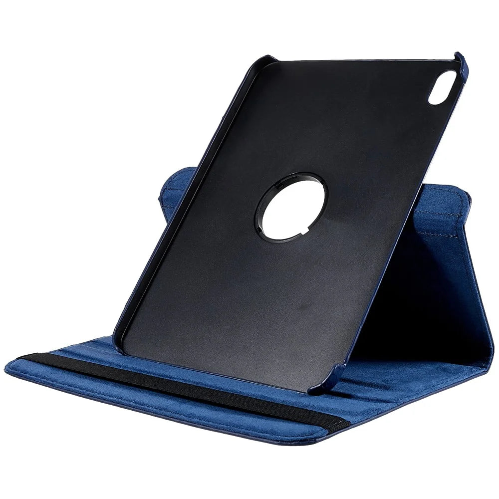 For iPad (2025) / iPad 10.9 (2022) Tablet Case PU Leather Protective Cover with 360 Degree Rotating Stand - Dark Blue - 4