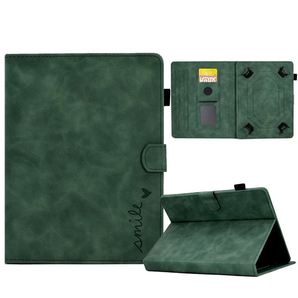 Pattern Imprinted Case for 8-inch Tablet, Card Slot Design PU Leather Folio Stand Cover with Pen Holder, Support Auto Sleep / Wake - Green - 1